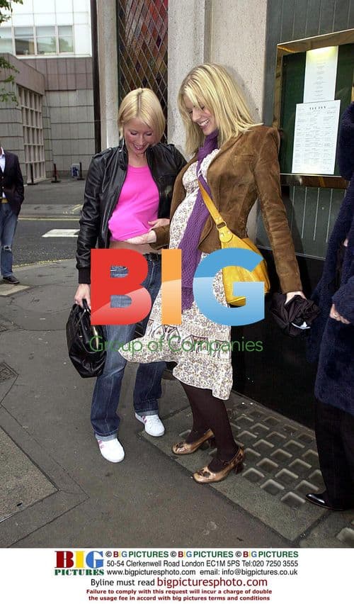 Denise Van Outen and Donna Air Joking Outside The Ivy