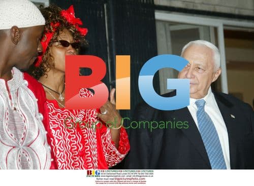 Whitney Houston and Bobby Brown meet Ariel Sharon