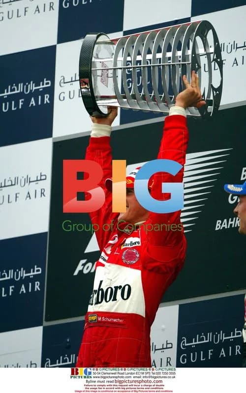 Michael Schumacher celebrates Bahrain GP win