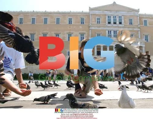 People feeding pigeons in Athens