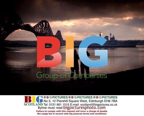 HMS Ark Royal passing Forth Bridges