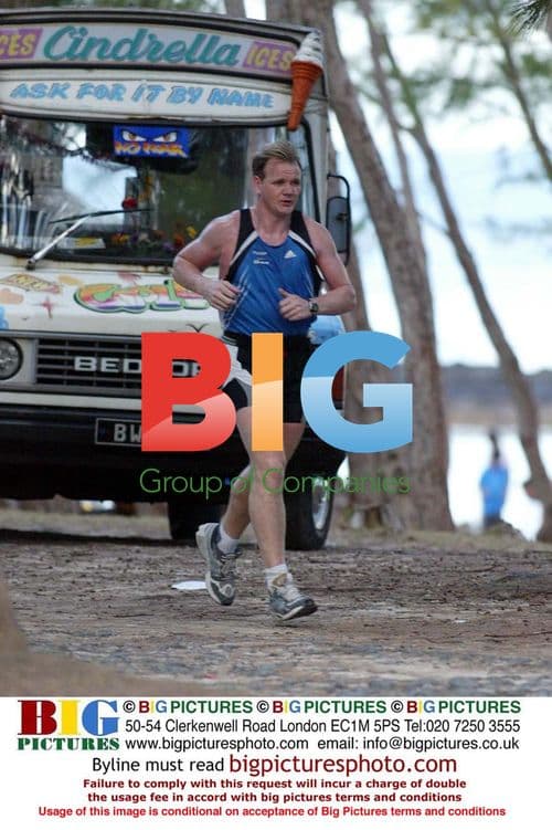 Celebrity chef Gordon Ramsay keeps fit on holiday