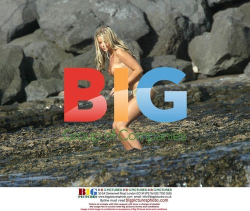 Glamour model Ebony sunbathing at the beach