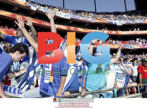Greece supporters with Euro 2004 trophy