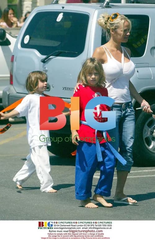 Pamela Anderson with Kids After Karate Class