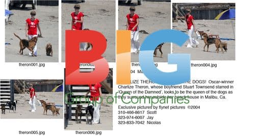 Charlize Theron with dogs at beach