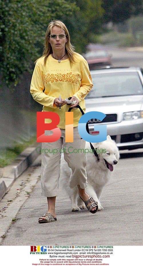Helen Hunt Walking Dog in Brentwood