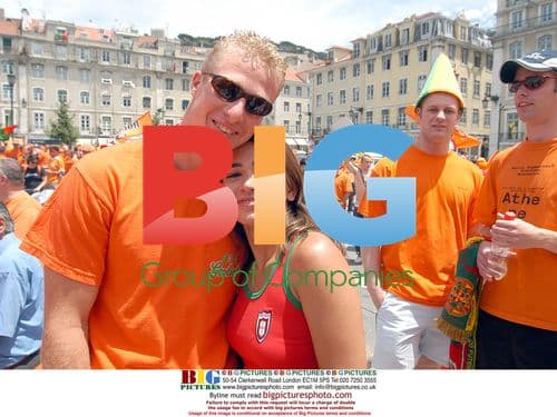 Dutch Fans Celebrate in Lisbon Before Euro 2004 Match