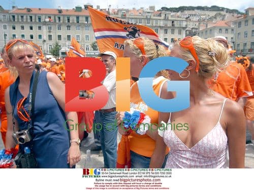 Dutch fans celebrate in Lisbon before Euro 2004 match