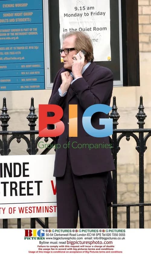 Bill Nighy outside church in London