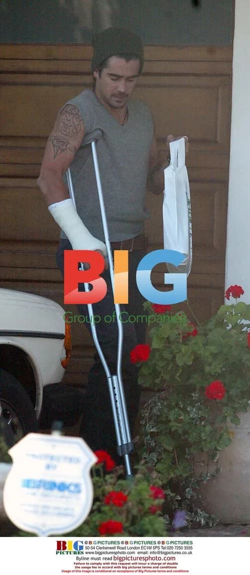 Colin Farrell spotted using one crutch in Malibu
