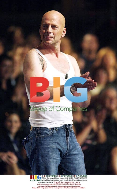 Bruce Willis playing guitar on stage