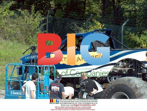 Peter Andre filming monster truck stunt