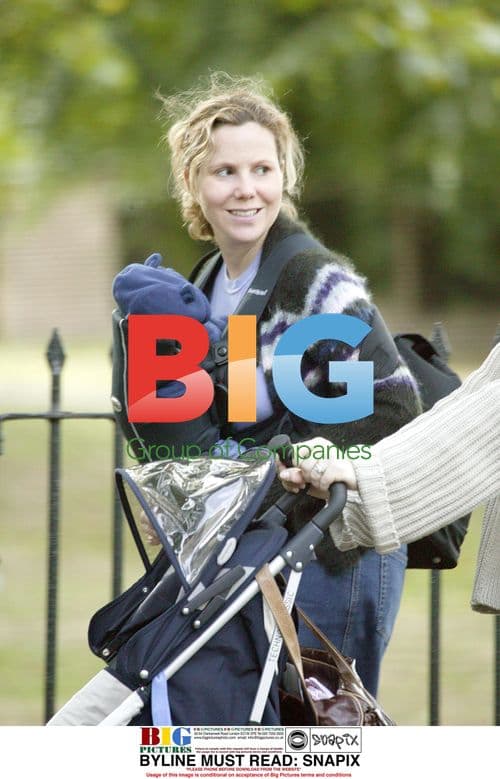 Actress Sally Phillips out with baby in North London
