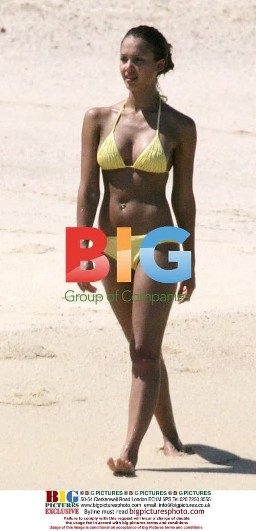 Jessica Alba in Yellow Bikini with Boyfriend Cash Warren