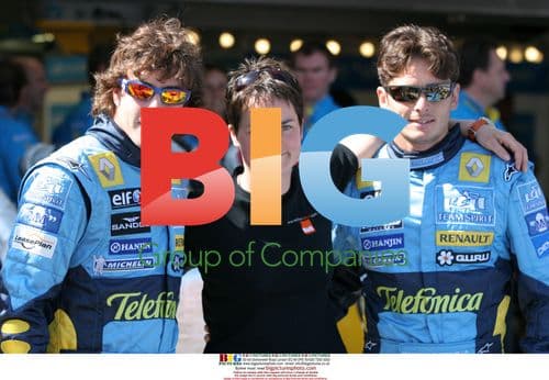 Fernando Alonso, Ellen MacArthur, Giancarlo Fisichella at British F1 Grand Prix