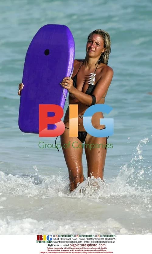 Jodie Marsh body boarding in the Canaries