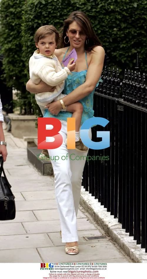 Liz Hurley Departs Home with Son and Lover