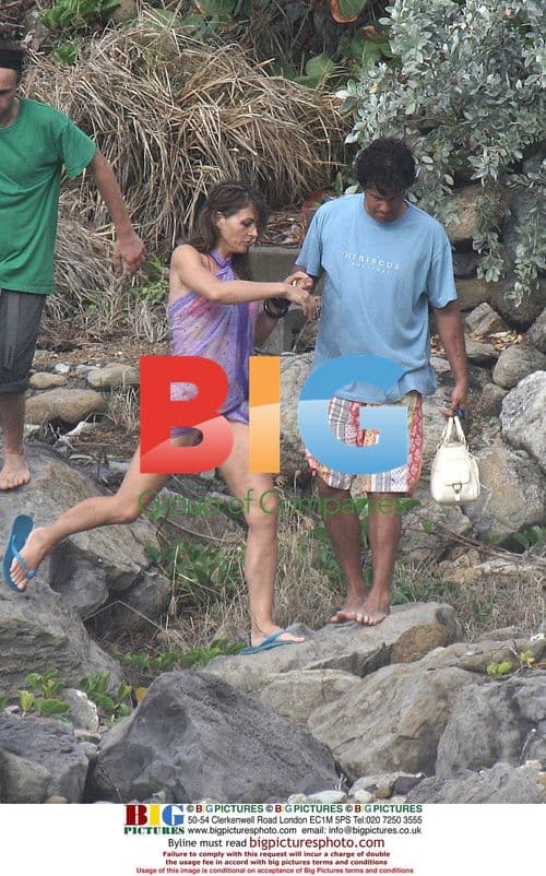 Elizabeth Hurley on St Barths for swimwear shoot