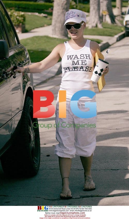 Pink Out in Hollywood Wearing "Wash Me Please"