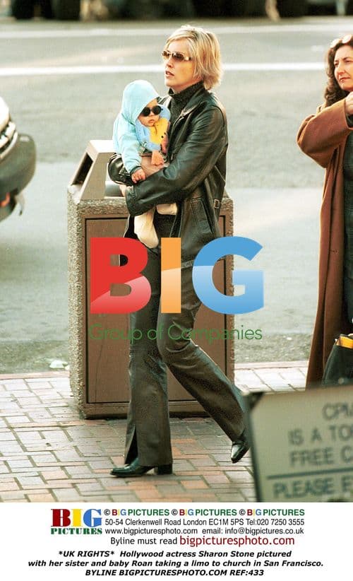 Sharon Stone with sister and baby at church in SF