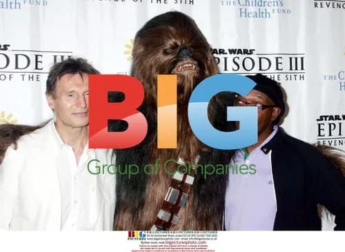 Liam Neeson, Chewbacca, and Samuel L. Jackson at 'Star Wars: Episode III' Premiere