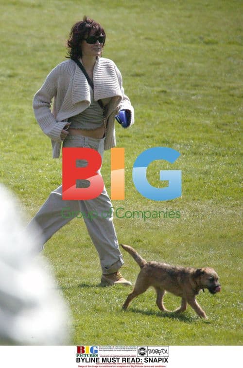 Sarah Parish takes dog on walk with boyfriend