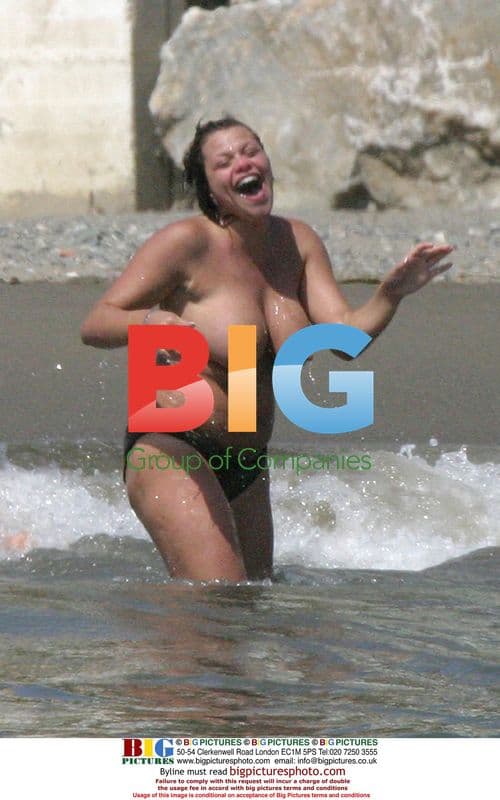 Jade Goody on beach in Spain