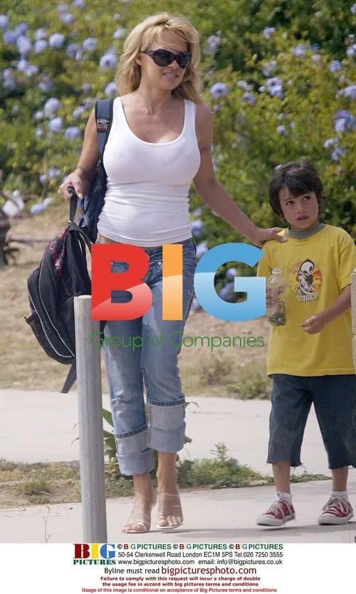 Pamela Anderson picks up sons from school