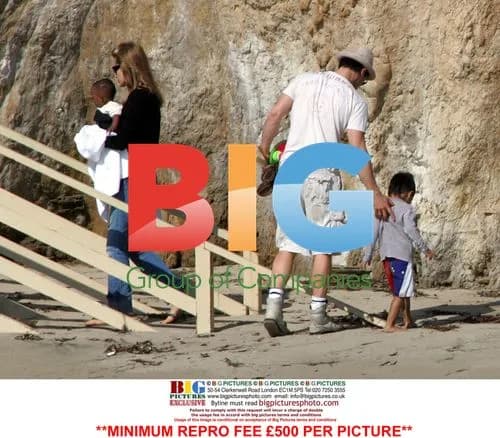Brad Pitt and Angelina Jolie at Beach with Family