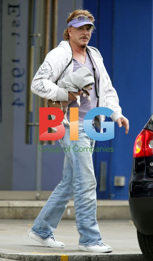 Mickey Rourke Enjoys Lunch with Friends and Dog Loki