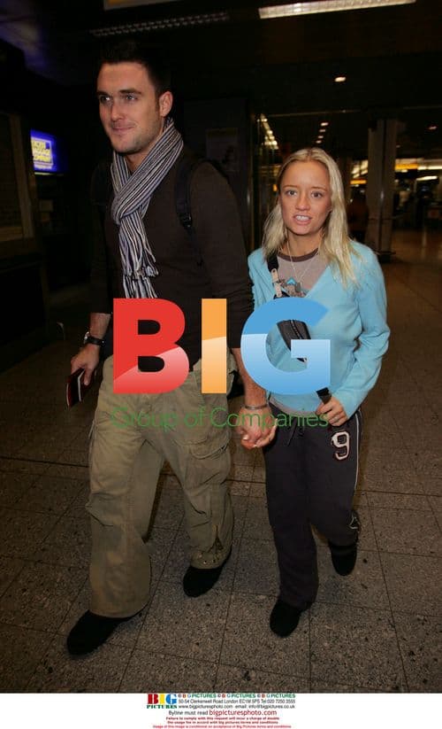 Newlywed Lucy Davis and Owain Yeoman at Heathrow
