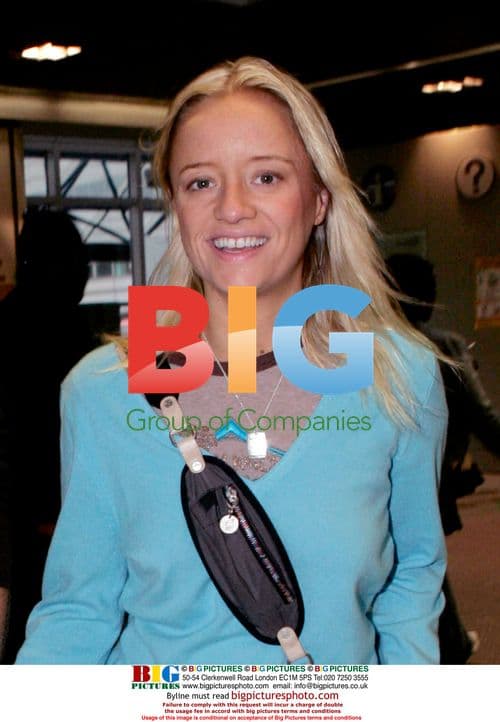 Newlyweds Lucy Davis and Owain Yeoman leave Heathrow