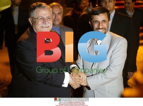 Talabani and Ahmadinejad Handshake in Tehran