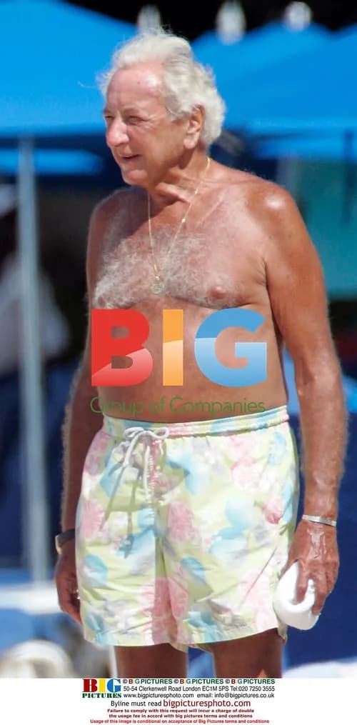 Emma Forbes and Micheal Winner on beach in Barbados