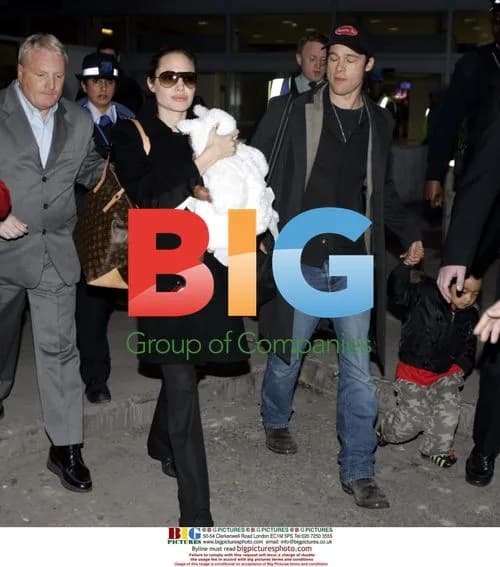 Angelina Jolie and Brad Pitt with children at Heathrow