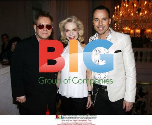 Elton John, Lynn Wyatt, David Furnish at Chrome Heart Party