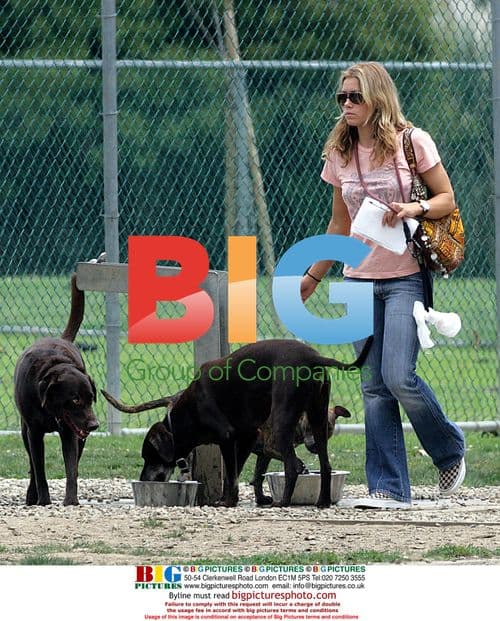 Jessica Biel takes pit bull puppy Tina to dog park