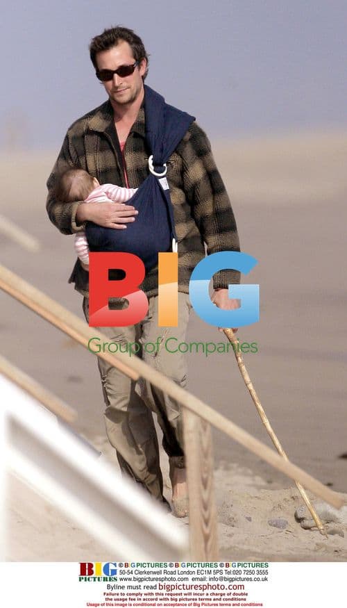 Noah Wyle and baby daughter Auden in Malibu