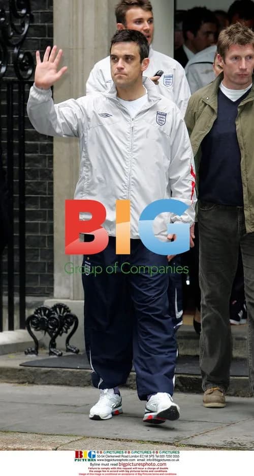 Robbie Williams and Soccer Aid team at 10 Downing Street