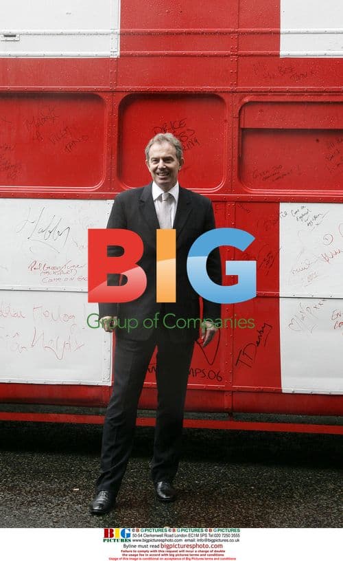 Tony Blair poses with England bus