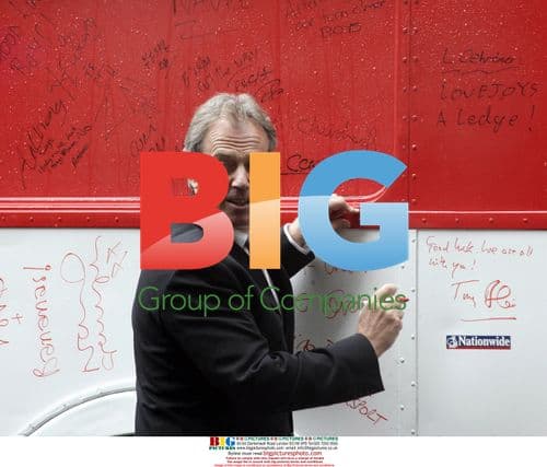 Tony Blair Poses on England Supporters Bus