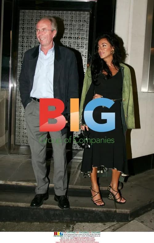 Nancy Dell'Olio with Sven outside restaurant
