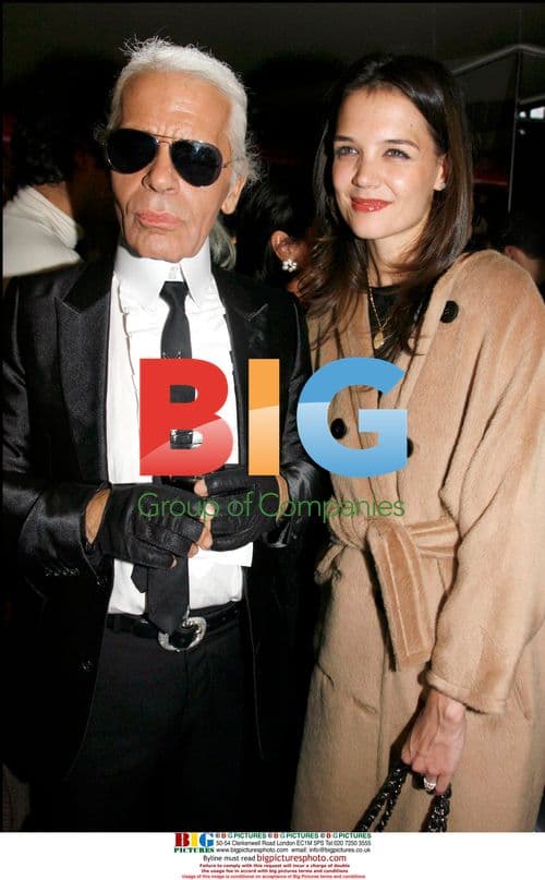 Karl Lagerfeld and Katie Holmes at Paris Fashion Week
