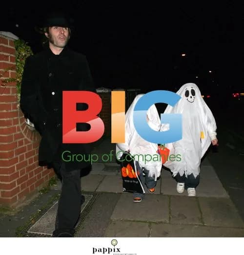 Liam Gallagher with kids trick-or-treating, London