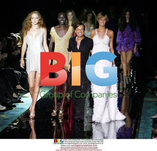 Models Jacquetta Wheeler, Alex Wek and Lily Cole on Julien MacDonald Catwalk