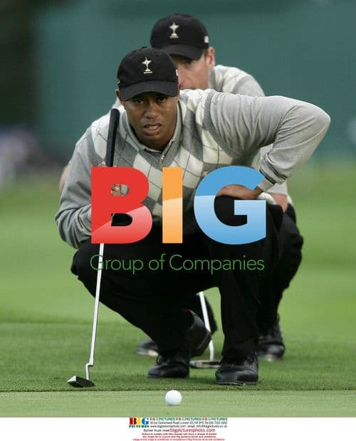 Tiger Woods and Jim Furyk Lining Up Putt at Ryder Cup