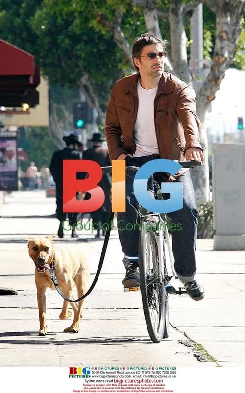 Olivier Martinez Rides Bike with Dog