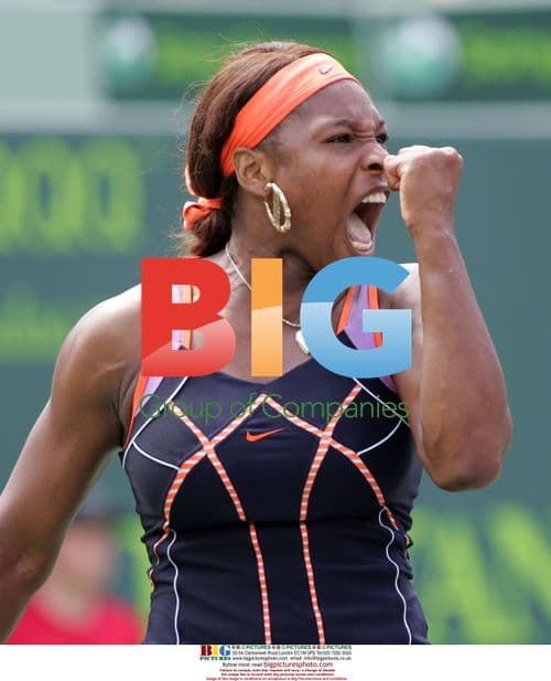 Serena Williams celebrates point at Sony Ericcson Open