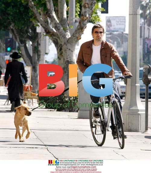Olivier Martinez Riding Bike with Dog